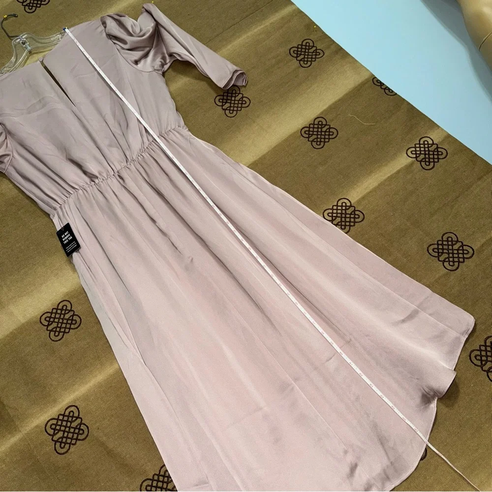 Express NWT! Satin Pink Blushing Mauve Puff Shoulder Midi Dress Size L - Picture 16 of 16